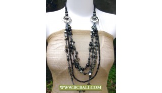 Beads Fancy Design Long Braided Black Necklace Flower Chain